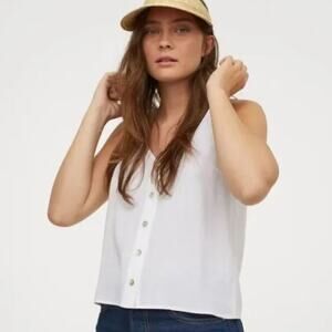 NWT, H&M • White Linen Tank Top, Size XS